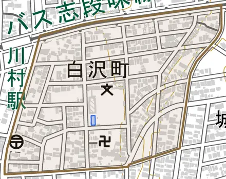 白沢町とその周辺の地図。町の範囲を重ねている