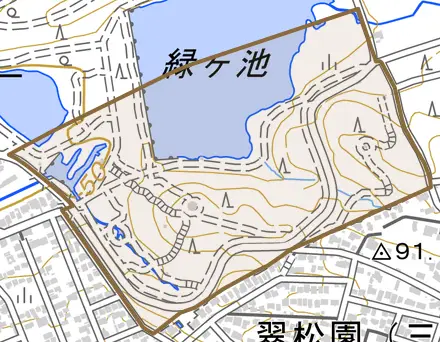 大字小幡とその周辺の地図。町の範囲を重ねている