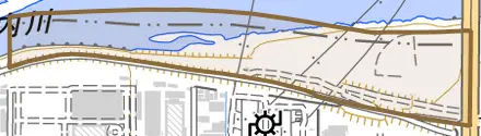 大字瀬古とその周辺の地図。町の範囲を重ねている