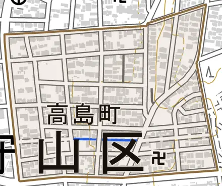 高島町とその周辺の地図。町の範囲を重ねている