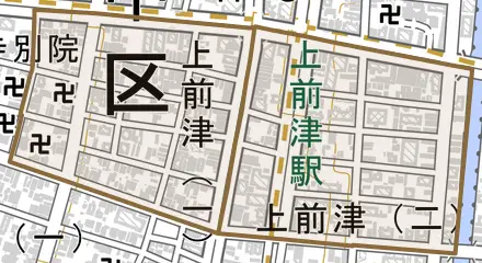 上前津とその周辺の地図。町の範囲を重ねている