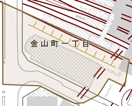 金山町とその周辺の地図。町の範囲を重ねている