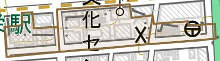 新栄町とその周辺の地図。町の範囲を重ねている