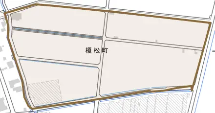 榎松町とその周辺の地図。町の範囲を重ねている