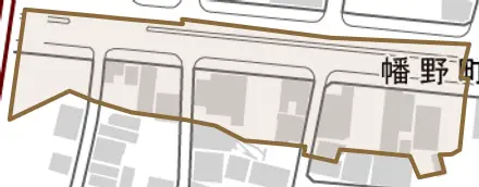幡野町とその周辺の地図。町の範囲を重ねている