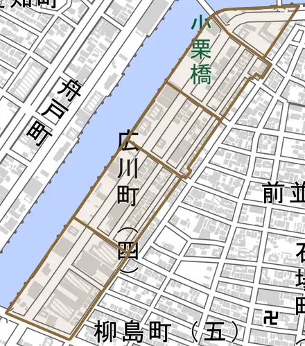 広川町とその周辺の地図。町の範囲を重ねている