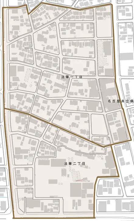 法華とその周辺の地図。町の範囲を重ねている