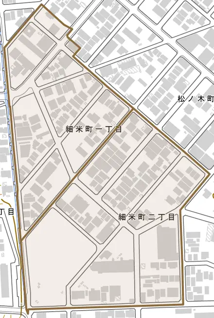 細米町とその周辺の地図。町の範囲を重ねている