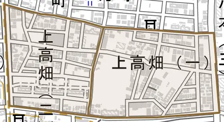 上高畑とその周辺の地図。町の範囲を重ねている