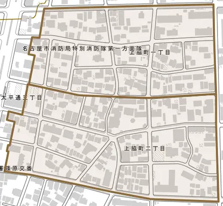 上脇町とその周辺の地図。町の範囲を重ねている