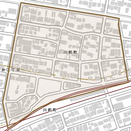 川前町とその周辺の地図。町の範囲を重ねている