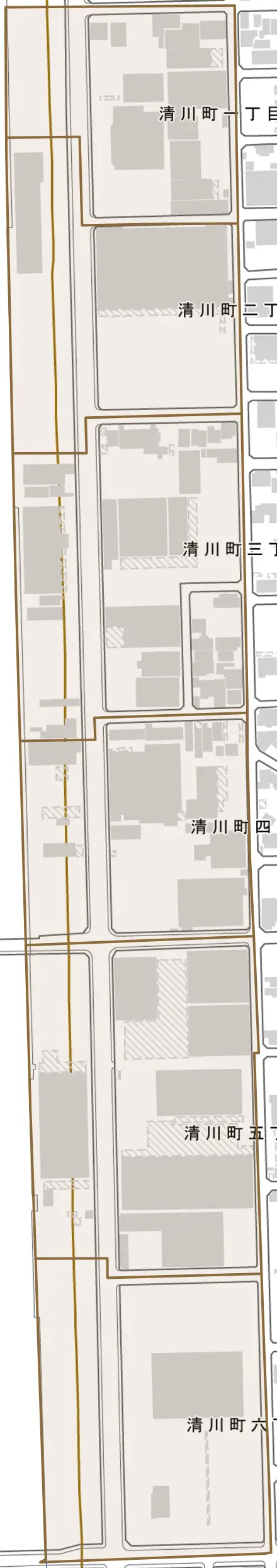 清川町とその周辺の地図。町の範囲を重ねている