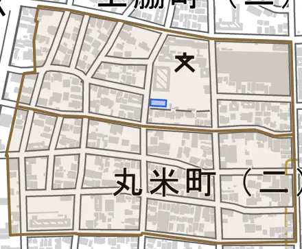 丸米町とその周辺の地図。町の範囲を重ねている