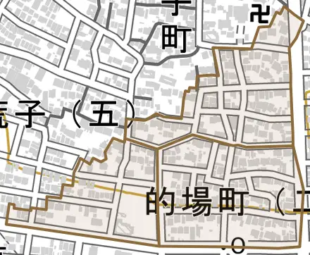 的場町とその周辺の地図。町の範囲を重ねている