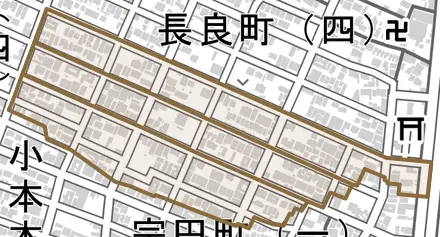 南脇町とその周辺の地図。町の範囲を重ねている