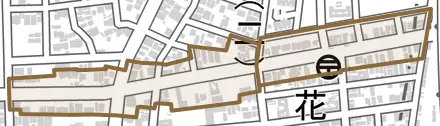 中野本町とその周辺の地図。町の範囲を重ねている