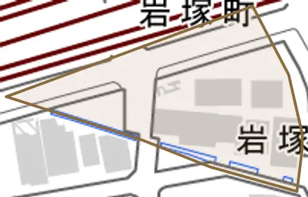 岩塚町とその周辺の地図。町の範囲を重ねている
