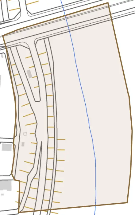 富田町大字万場とその周辺の地図。町の範囲を重ねている