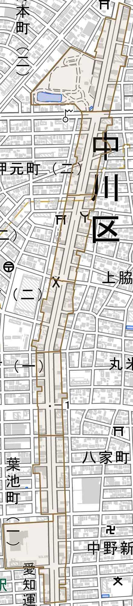 太平通とその周辺の地図。町の範囲を重ねている