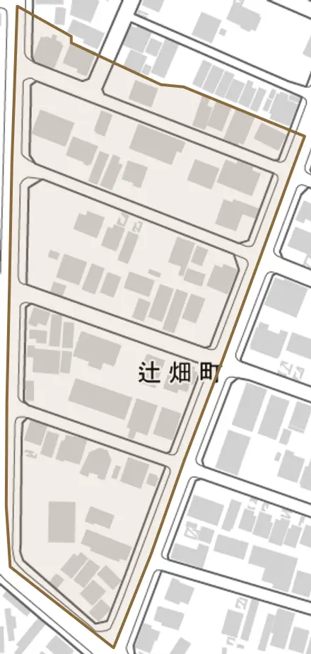 辻畑町とその周辺の地図。町の範囲を重ねている