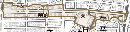 八熊通とその周辺の地図。町の範囲を重ねている