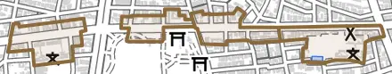 権現通とその周辺の地図。町の範囲を重ねている