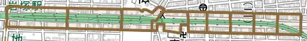 畑江通とその周辺の地図。町の範囲を重ねている