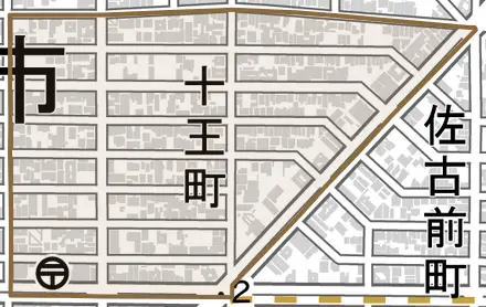 十王町とその周辺の地図。町の範囲を重ねている