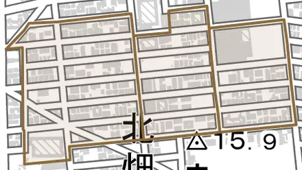 京田町とその周辺の地図。町の範囲を重ねている