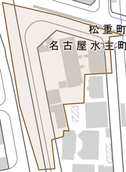 松重町とその周辺の地図。町の範囲を重ねている