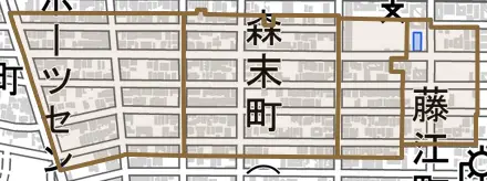 森末町とその周辺の地図。町の範囲を重ねている