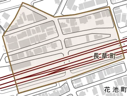 長草町とその周辺の地図。町の範囲を重ねている