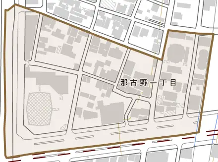 那古野とその周辺の地図。町の範囲を重ねている