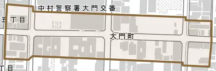 大門町とその周辺の地図。町の範囲を重ねている