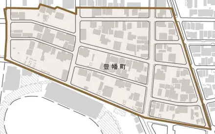 豊幡町とその周辺の地図。町の範囲を重ねている