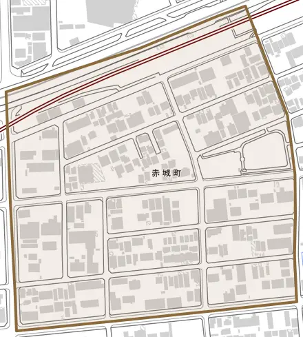 赤城町とその周辺の地図。町の範囲を重ねている