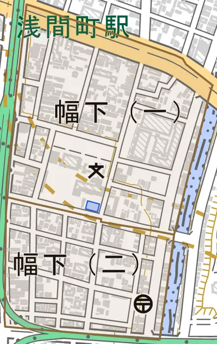 幅下とその周辺の地図。町の範囲を重ねている