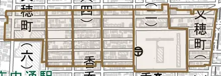 又穂町とその周辺の地図。町の範囲を重ねている