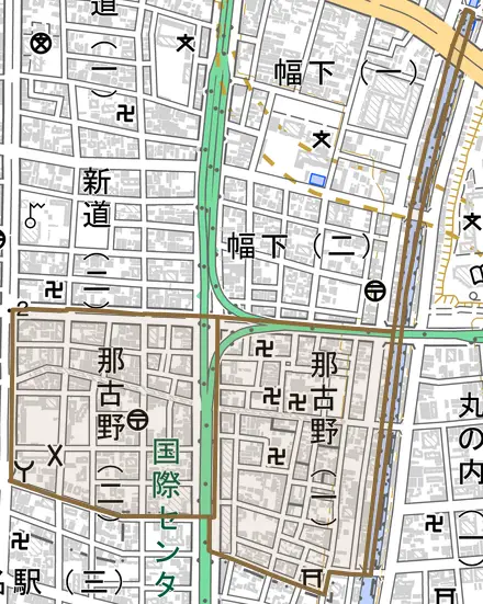 那古野とその周辺の地図。町の範囲を重ねている
