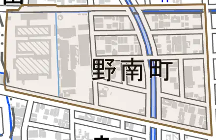 野南町とその周辺の地図。町の範囲を重ねている