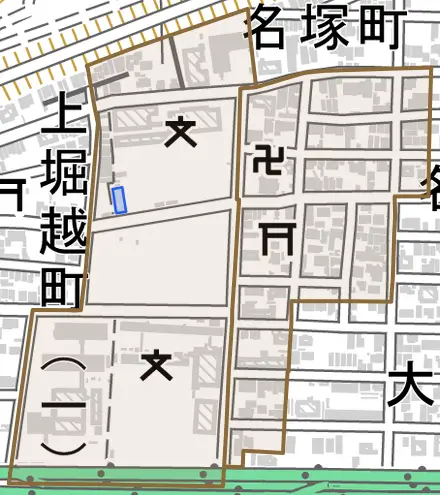 新福寺町とその周辺の地図。町の範囲を重ねている