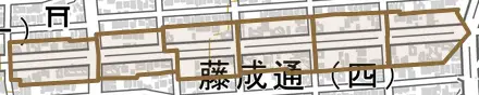 藤成通とその周辺の地図。町の範囲を重ねている