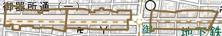 御器所通とその周辺の地図。町の範囲を重ねている