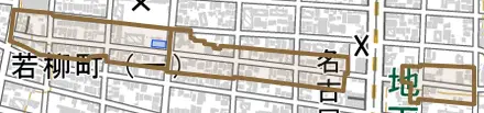 松風町とその周辺の地図。町の範囲を重ねている