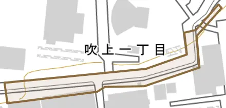 木市町とその周辺の地図。町の範囲を重ねている