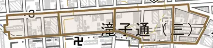 滝子通とその周辺の地図。町の範囲を重ねている