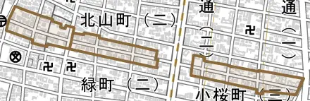 鶴羽町とその周辺の地図。町の範囲を重ねている