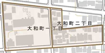 大和町とその周辺の地図。町の範囲を重ねている