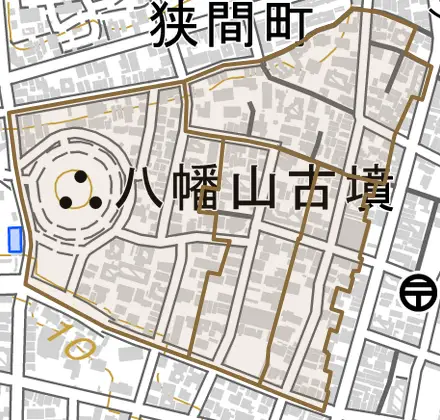 山脇町とその周辺の地図。町の範囲を重ねている