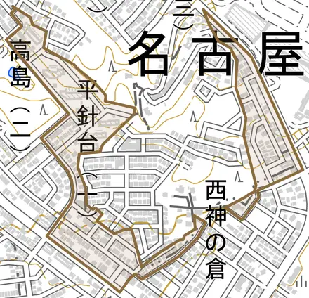 平針台とその周辺の地図。町の範囲を重ねている
